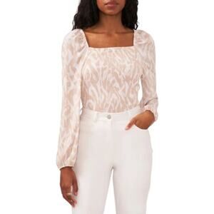 Halogen Variegated Smocked Long Puff Sleeve Blouse Pink Size Small NWT $89 MSRP